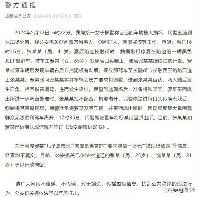 成都“吉普摸车”后续，老太儿子是市长消息不实，造谣者已被拘留(图8)